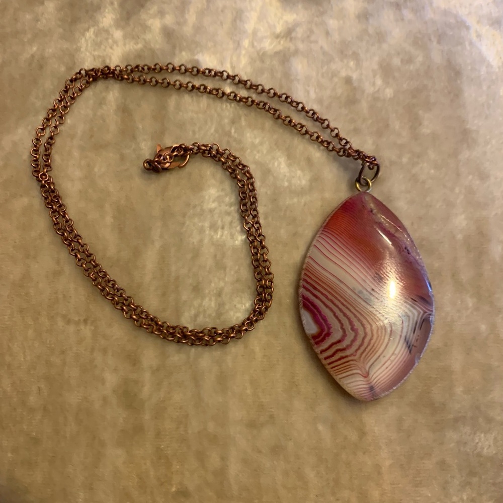Unique Polished Agate Pendant w/  Copper Necklace